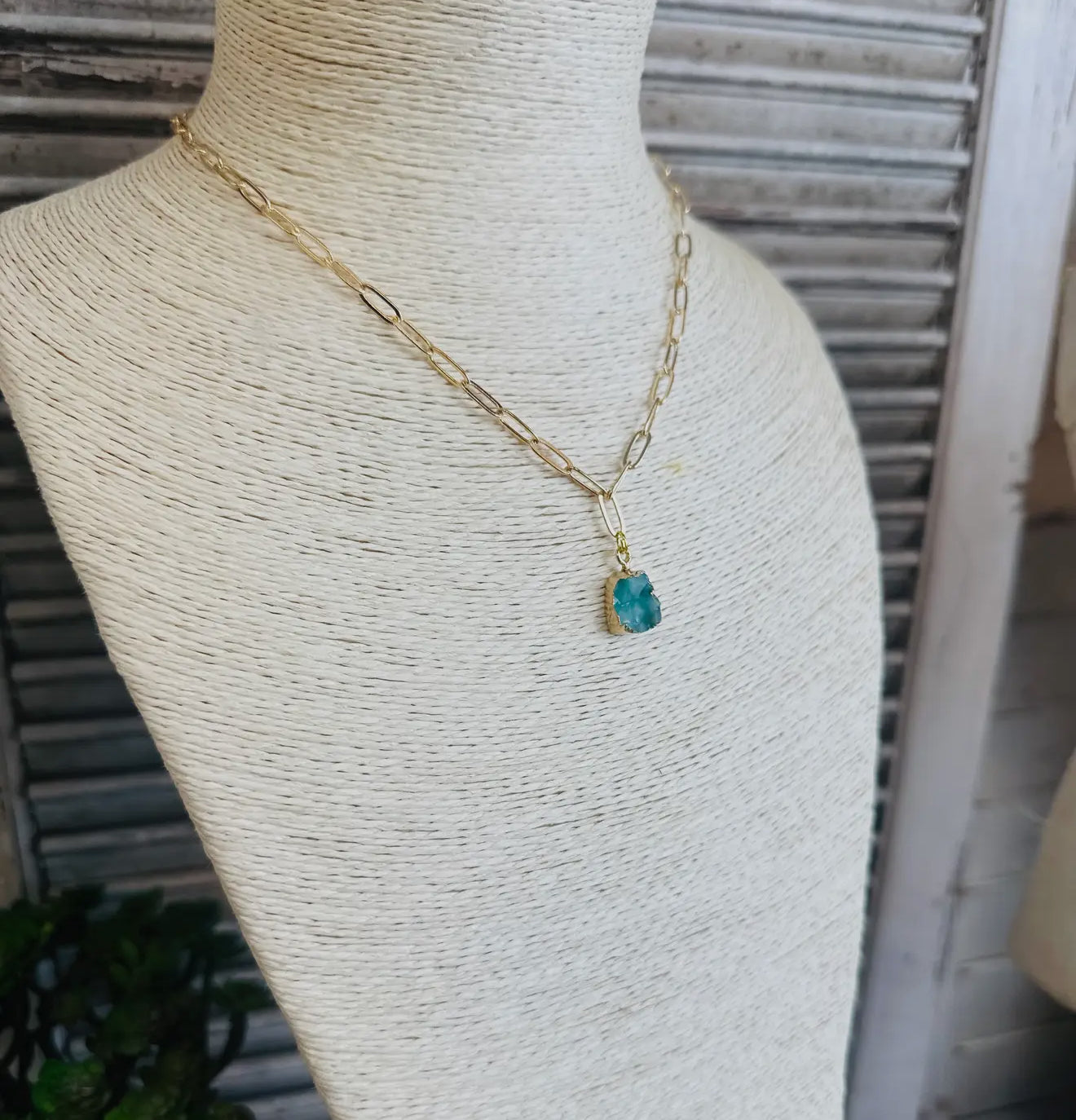Paperclip Turquoise Druzy Necklace