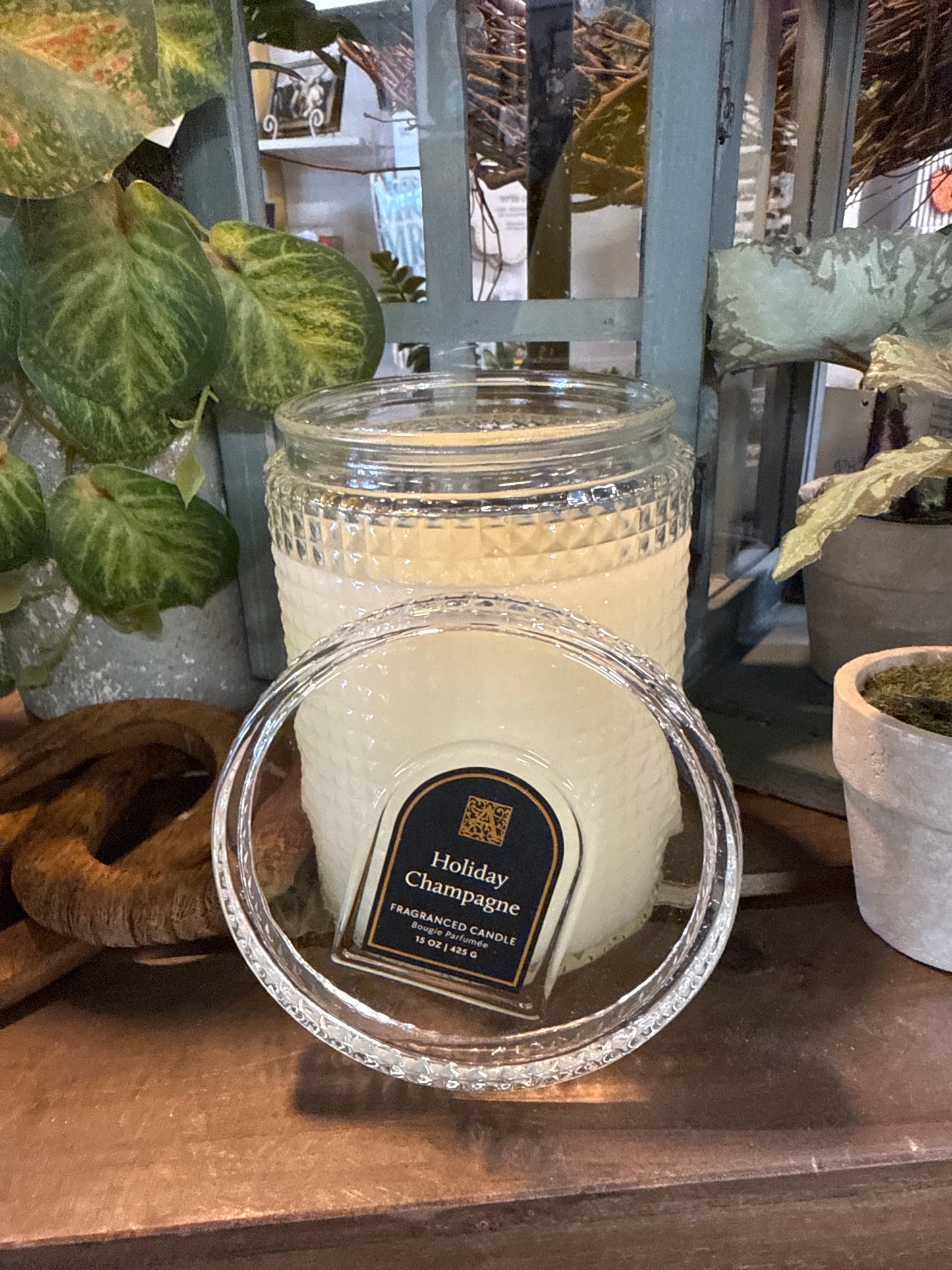 Holiday Champagne Textured Glass Candle