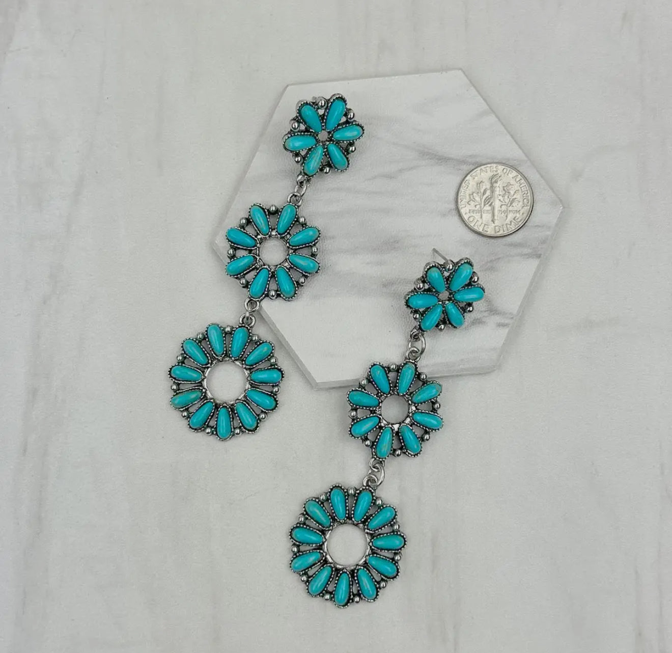 Metal Western Dangle Earrings with Turquoise Stone
