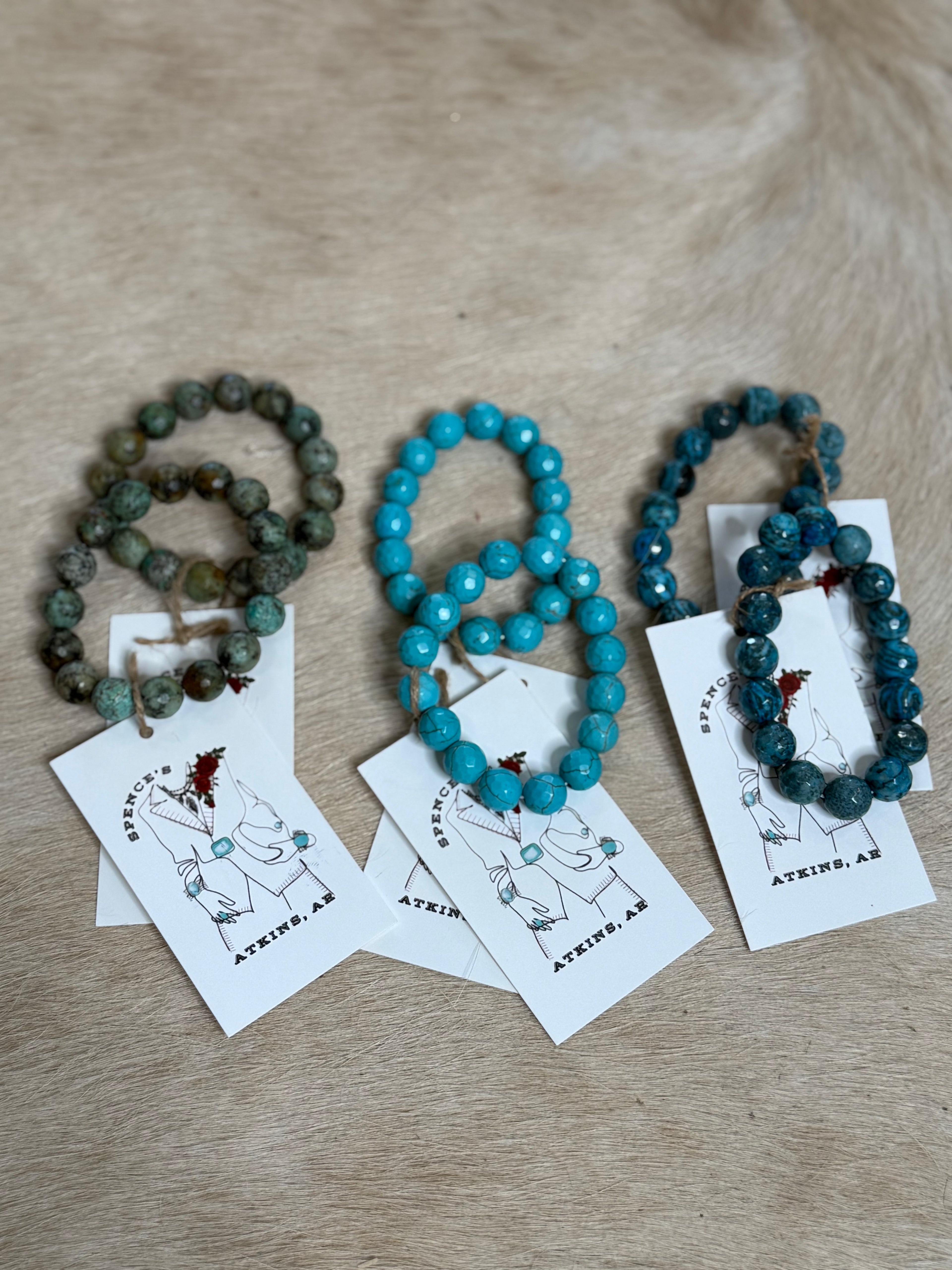 Face cut Agate Beaded Bracelet (Green)