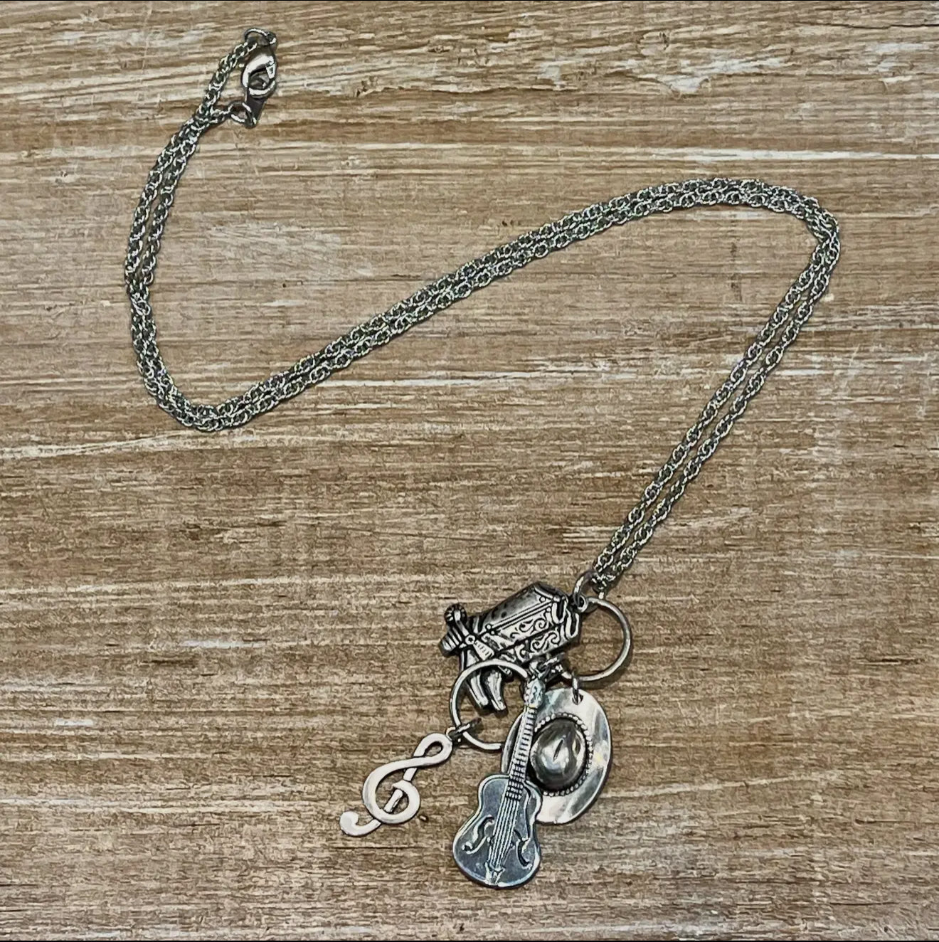 Silver Country Music Charm Necklace 18 inches