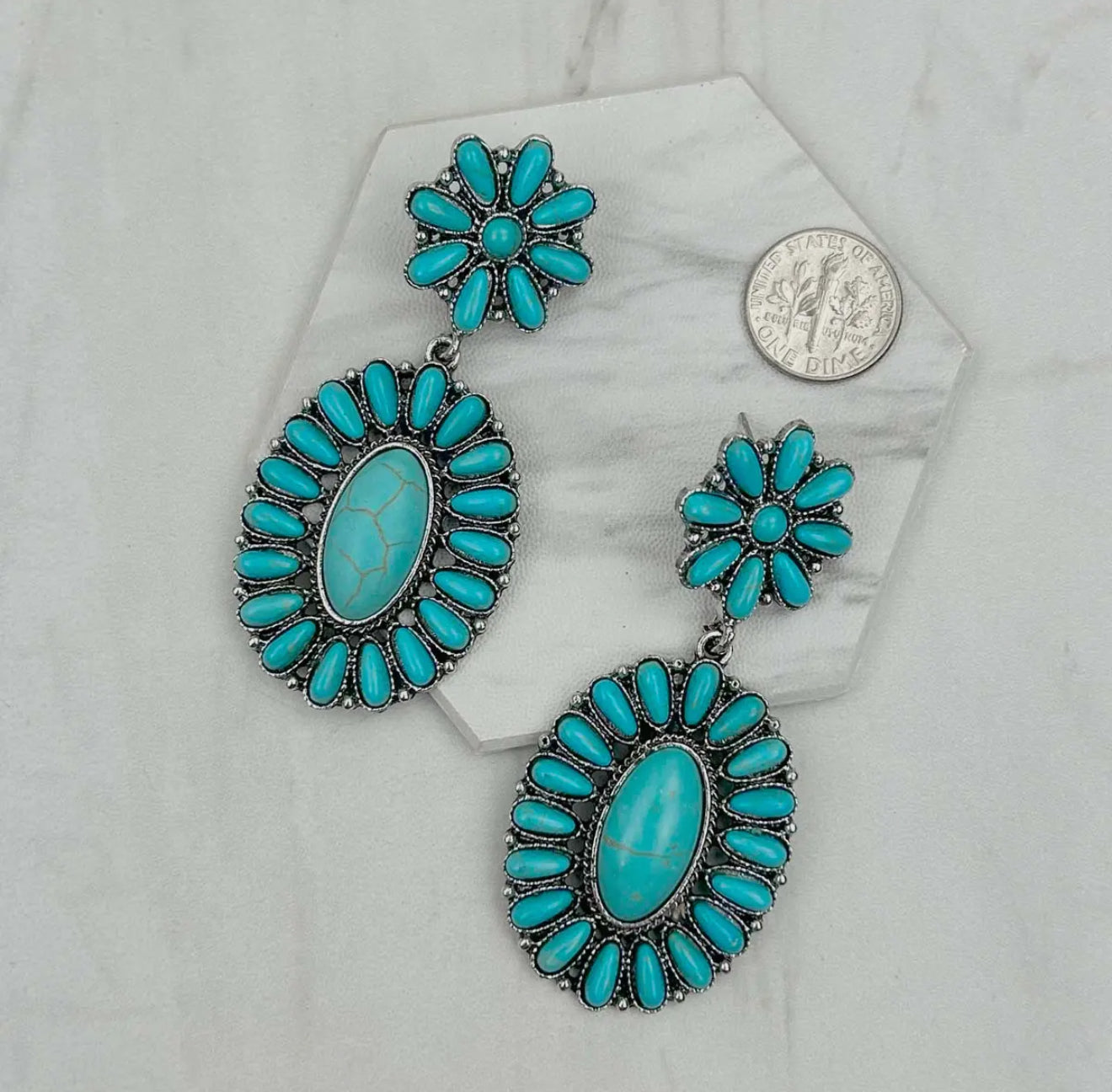 Metal Western Dangle Earrings with Turquoise