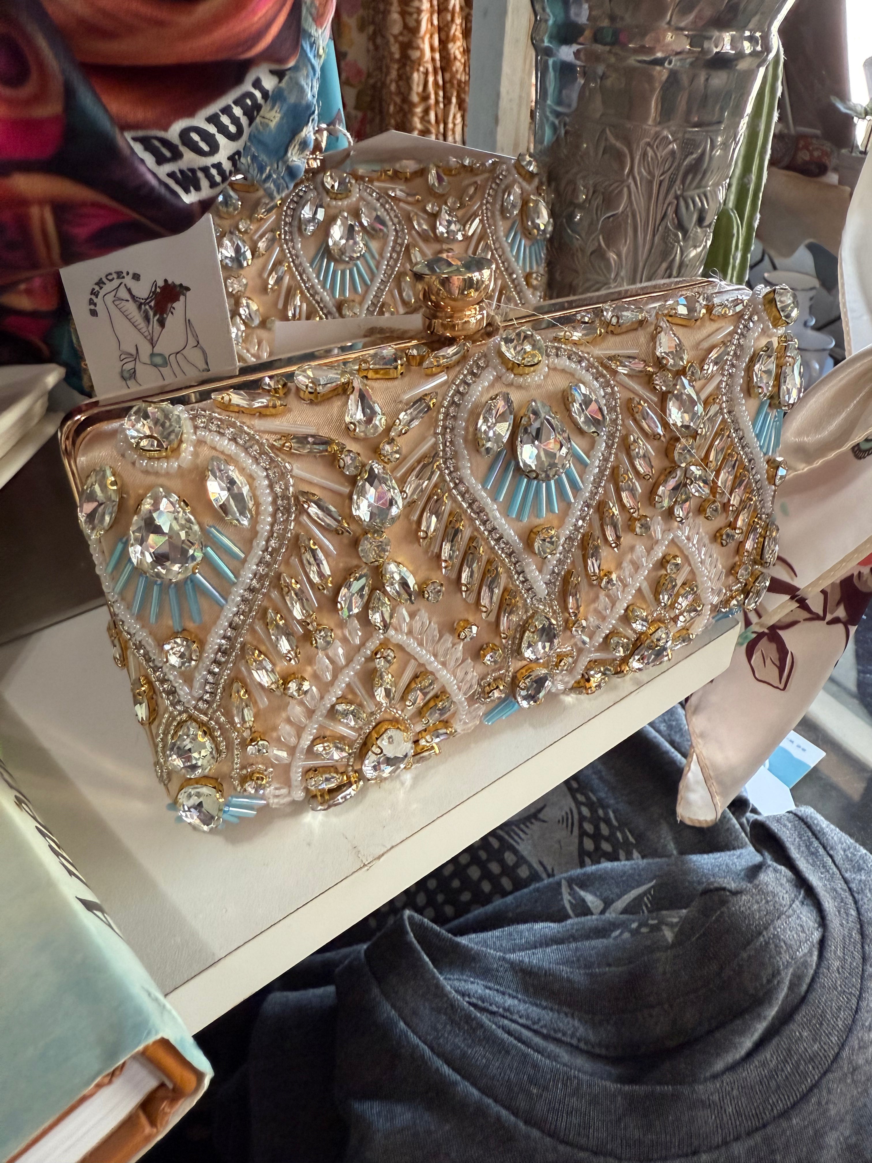 Cream Jeweled Clutch