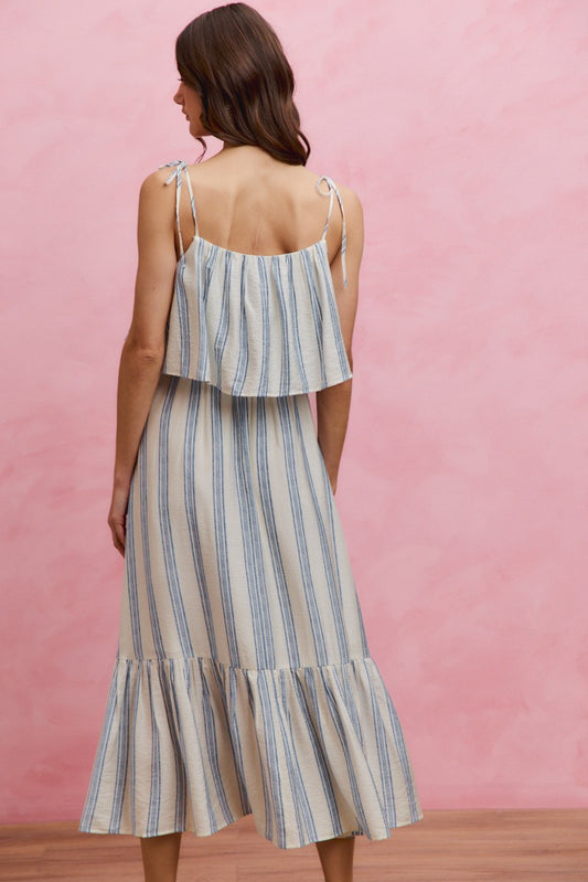 Seaside Charm Stripe Tie-Shoulder Midi Dress