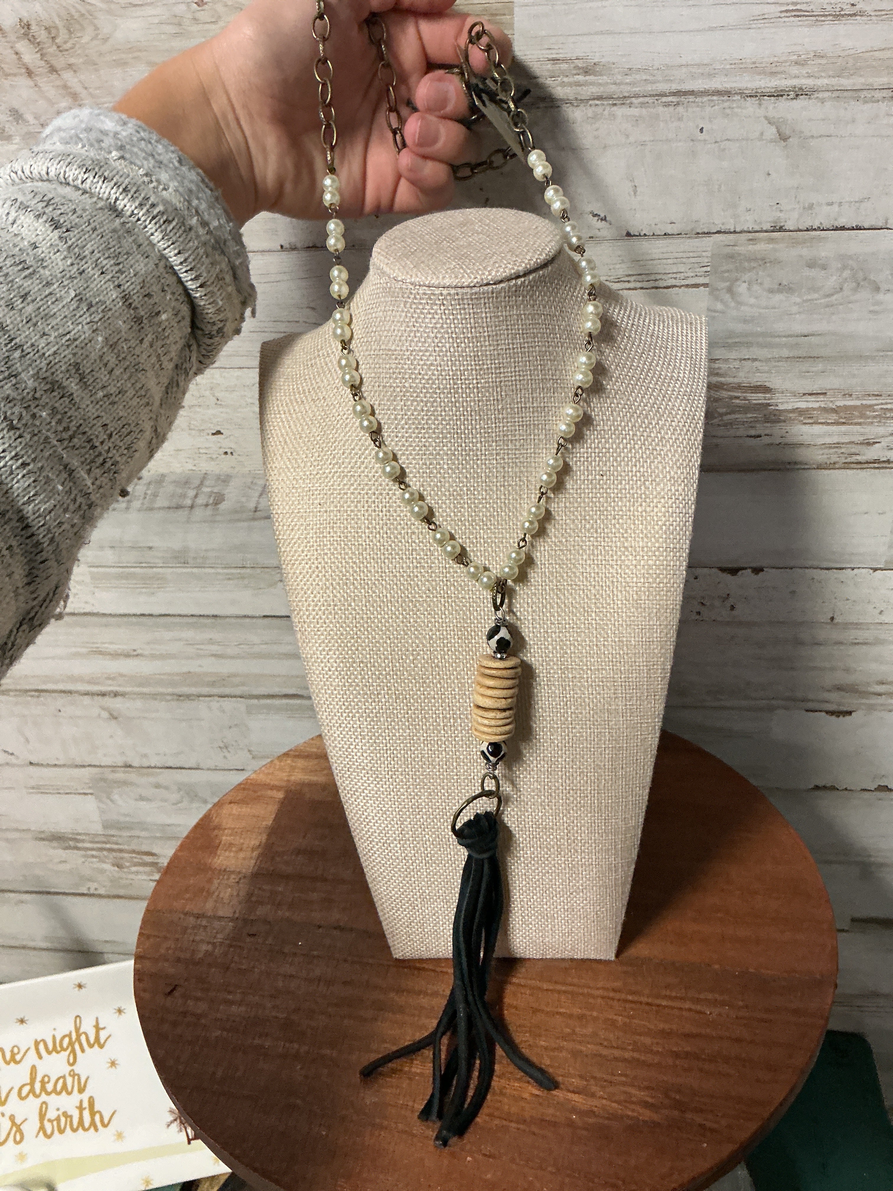 Pearl Black Tassel 32 inch Necklace