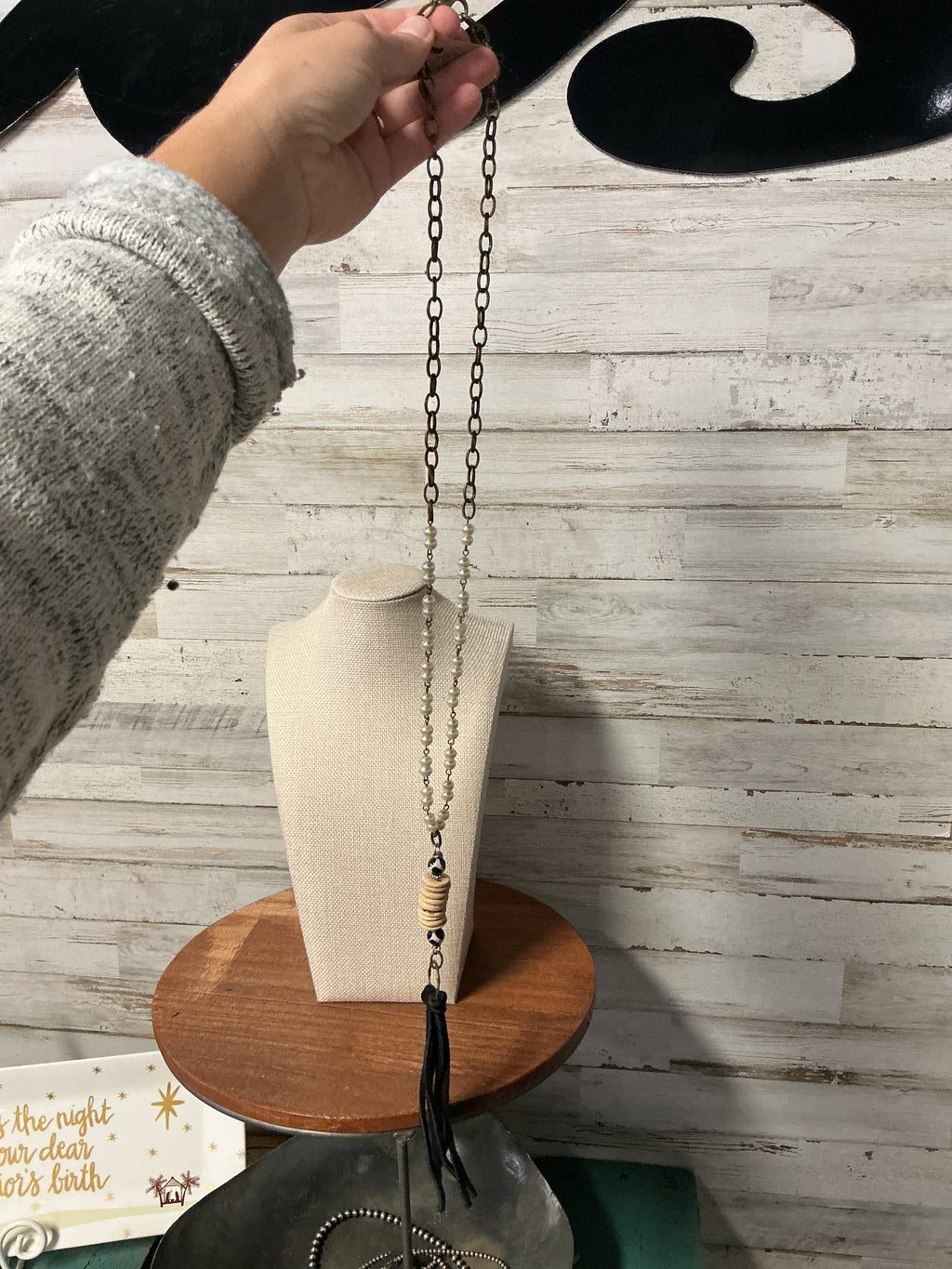 Pearl Black Tassel 32 inch Necklace