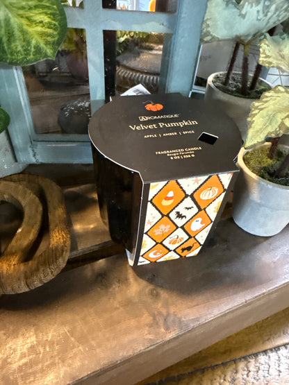 Velvet Pumpkin Ribbed Glass Candle