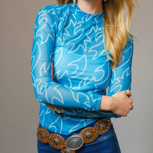 Turquoise Boot Stitch Mesh Top