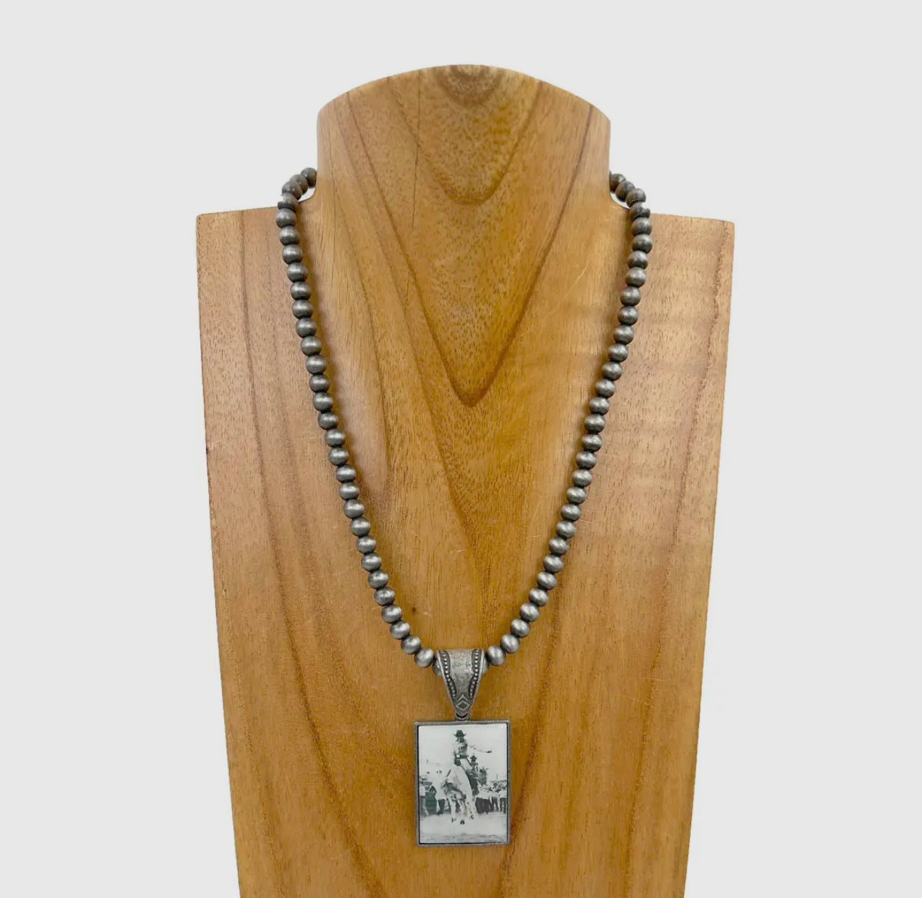 15 inches silver beaded necklace with Cowboy Pendant