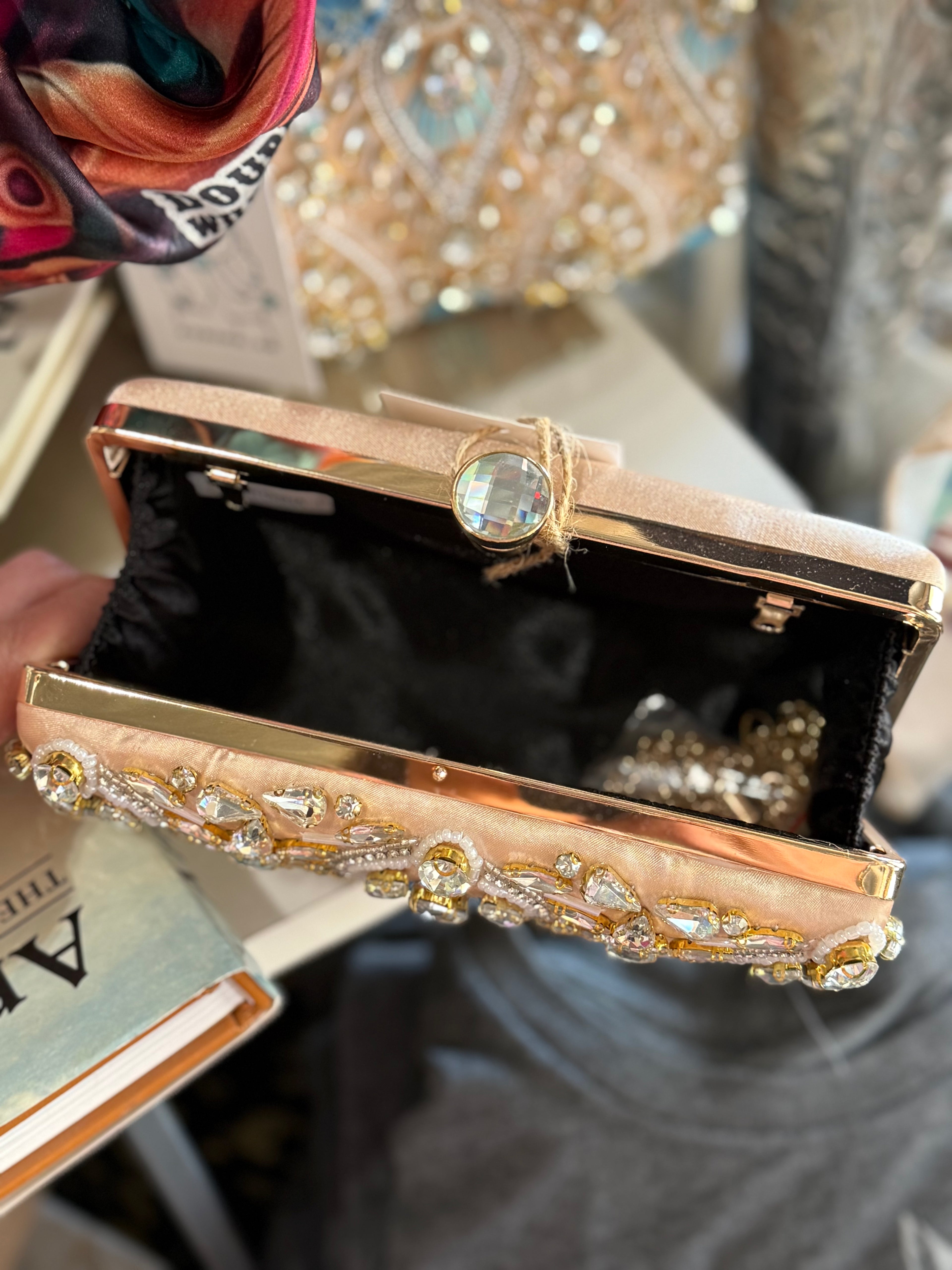 Cream Jeweled Clutch