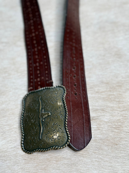 Vintage Leather Belt with Longhorn Buckle