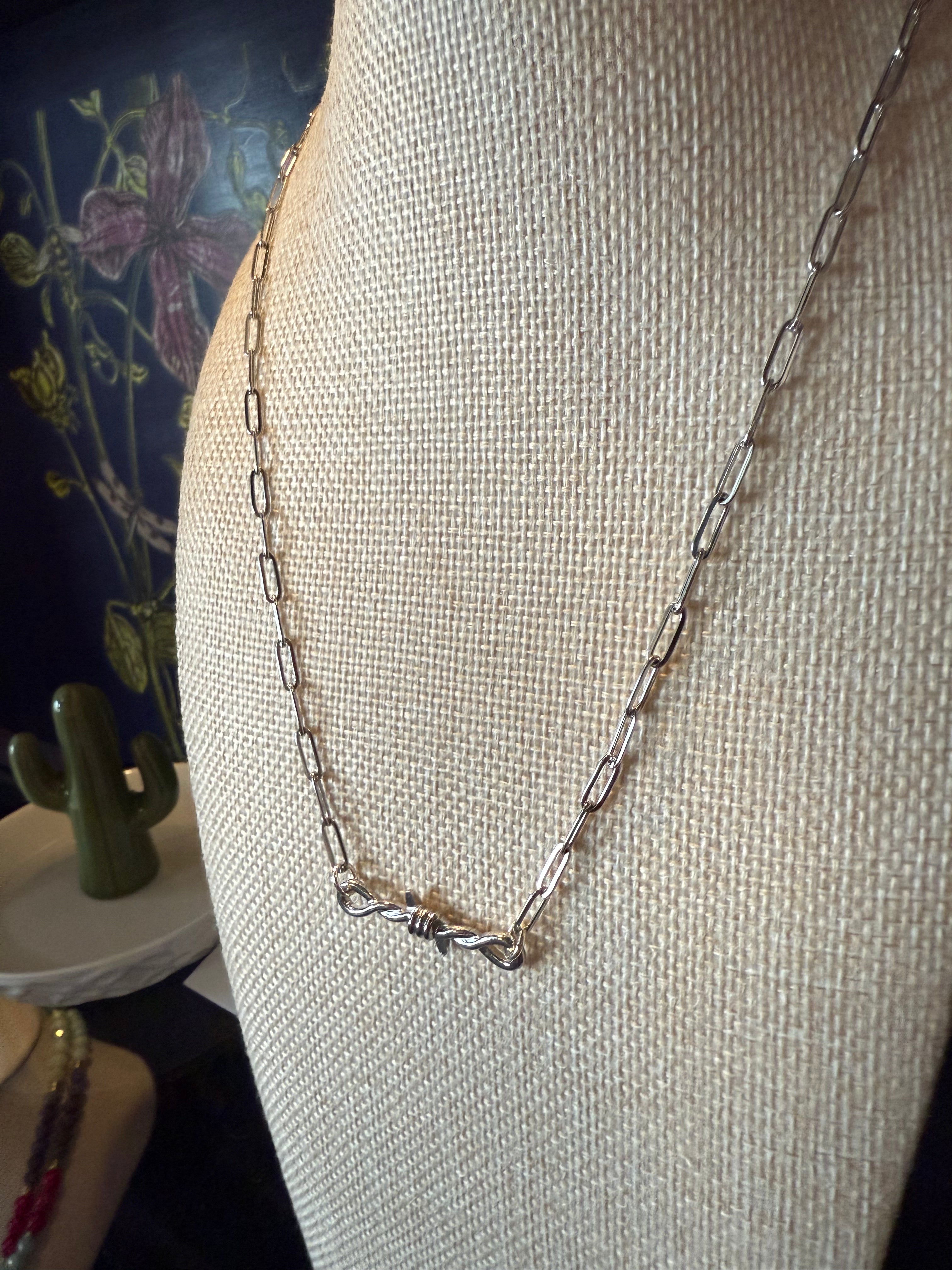 Silver paperclip Barbwire necklace