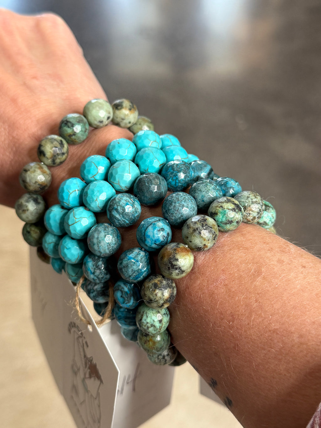 Face cut Agate Beaded Bracelet (Green)