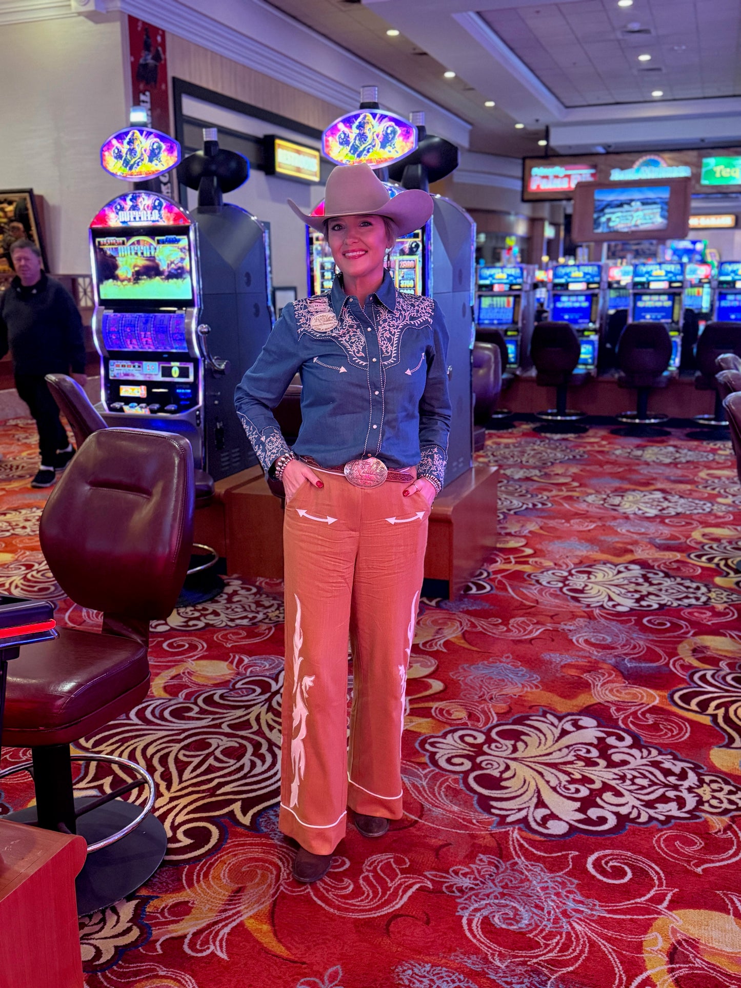 Camel Boot Stitch Embroidered Trouser