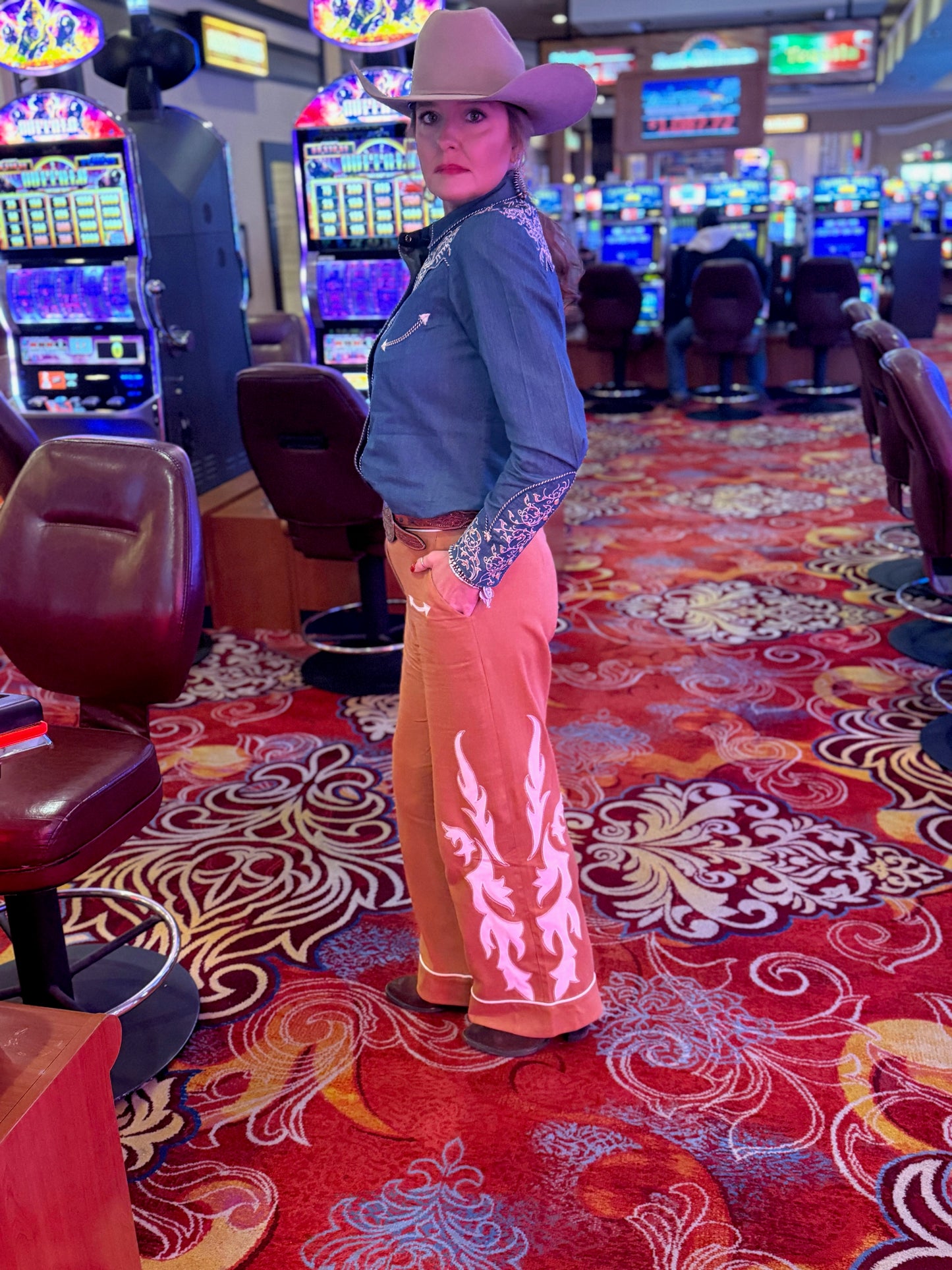 Camel Boot Stitch Embroidered Trouser