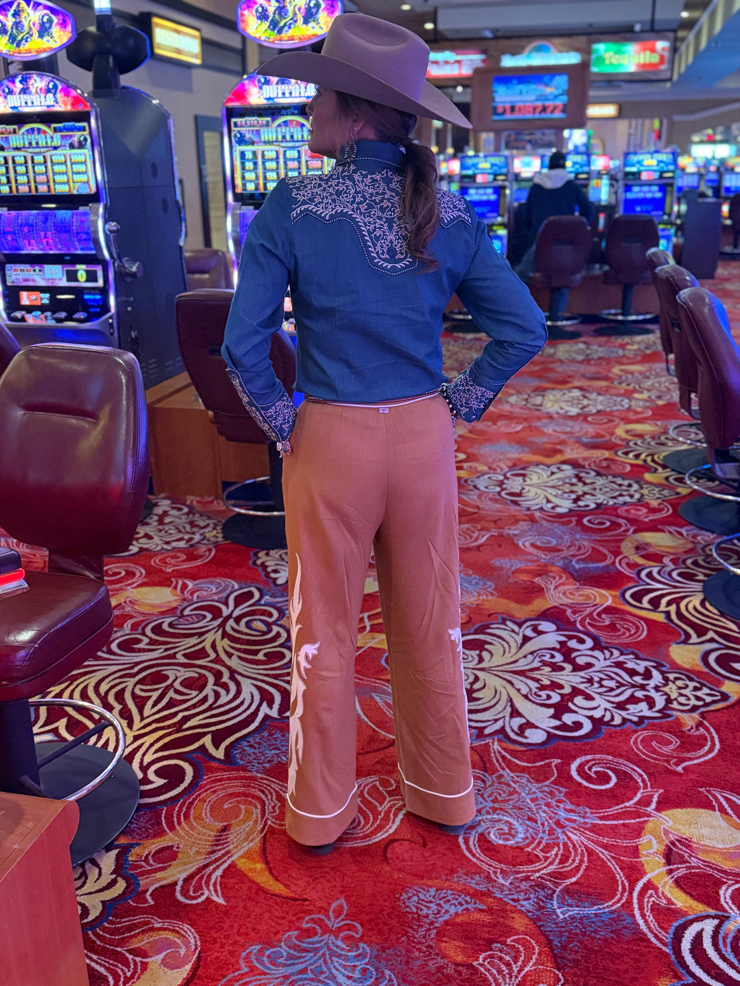 Camel Boot Stitch Embroidered Trouser