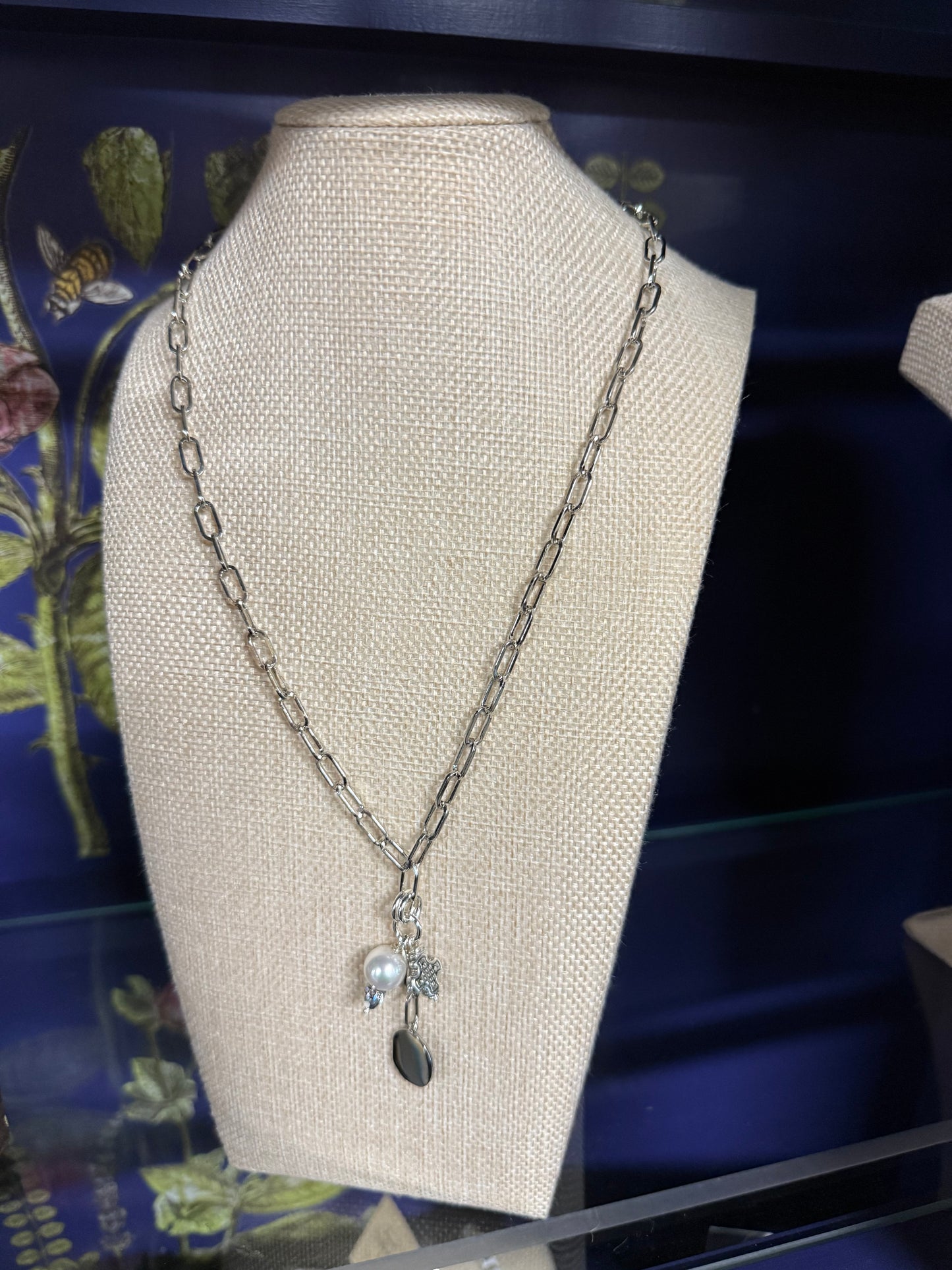 Silver Cross Pearl 20inch Necklace