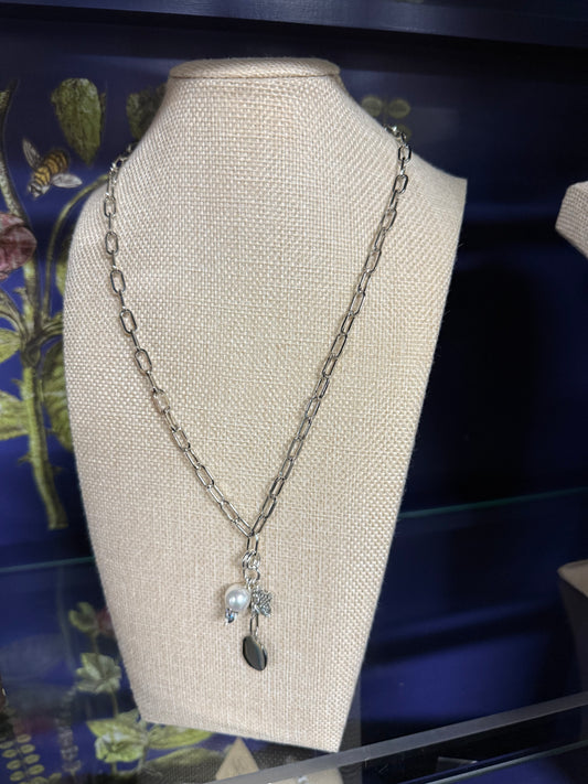 Silver Cross Pearl 20inch Necklace