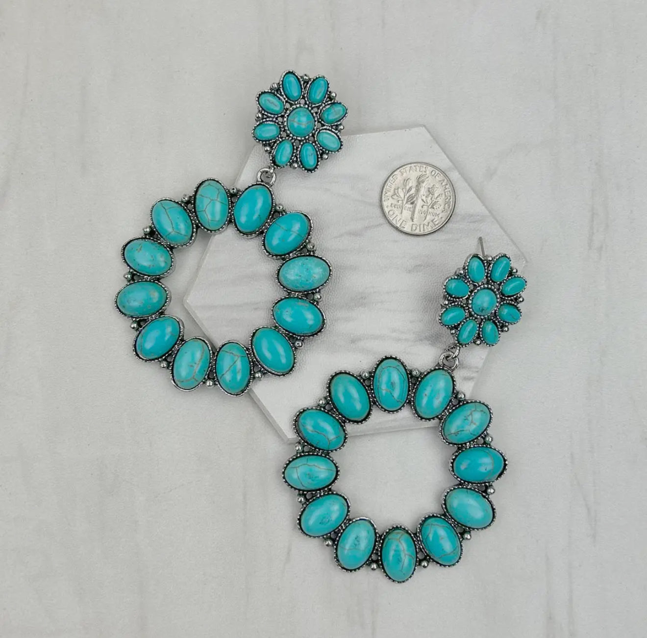 Metal Concho Earrings with Turquoise Stone
