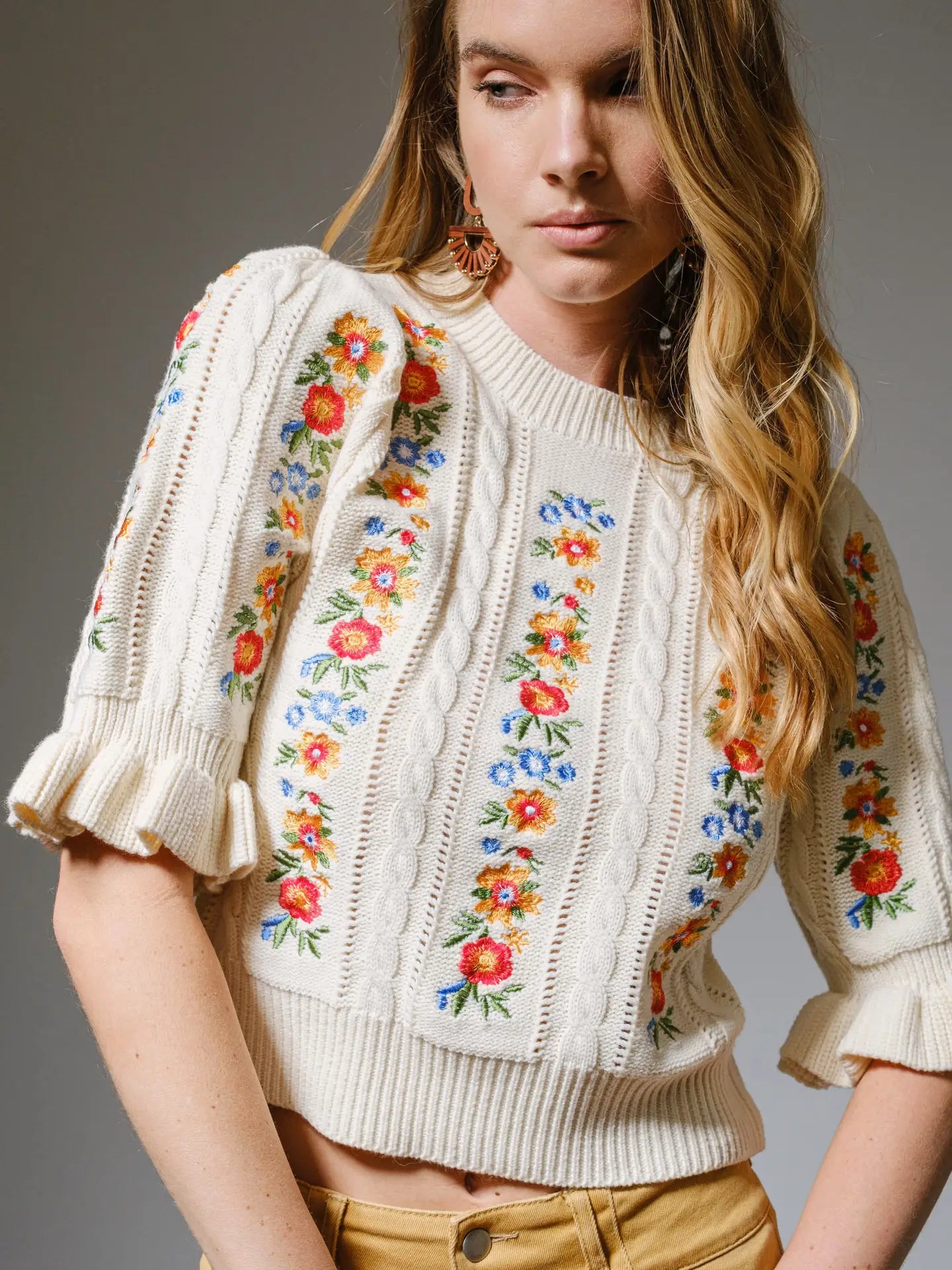 The Dally Embroidered Cable Knit Top