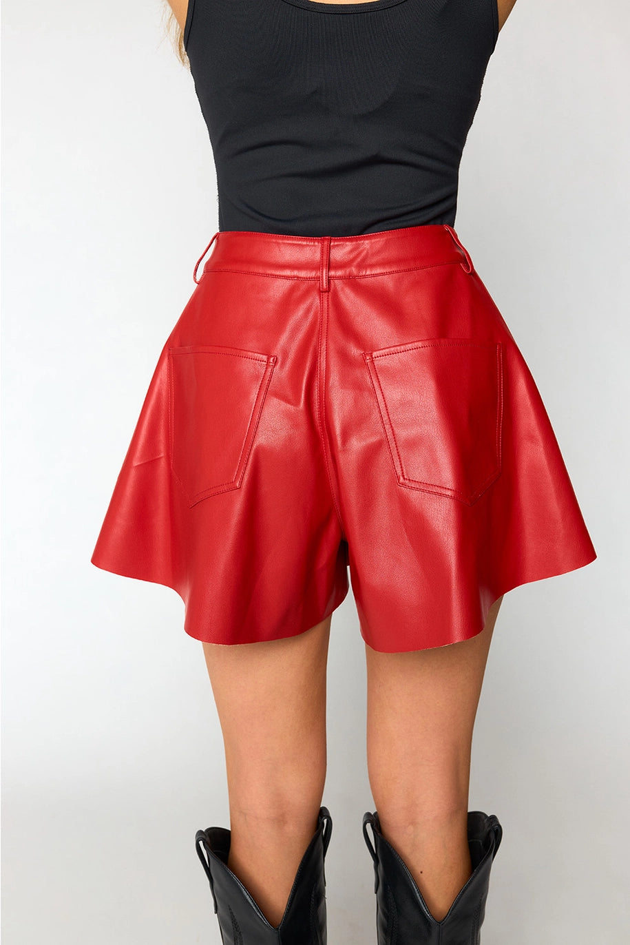 Emerson Red Vegan Leather  Flare Short