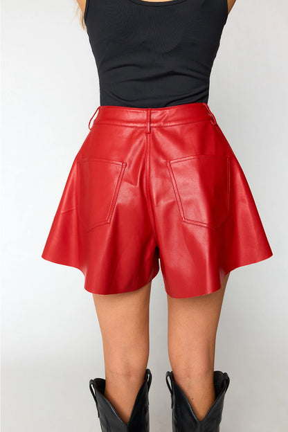 Emerson Red Vegan Leather  Flare Short