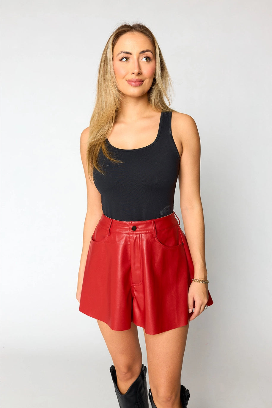 Emerson Red Vegan Leather  Flare Short