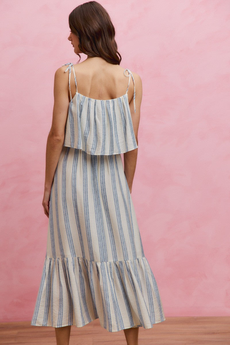 Seaside Charm Stripe Tie-Shoulder Midi Dress