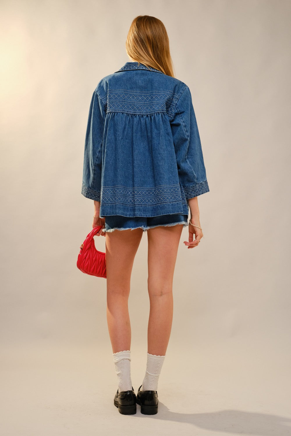 Embroidery Oversized Denim Shacket