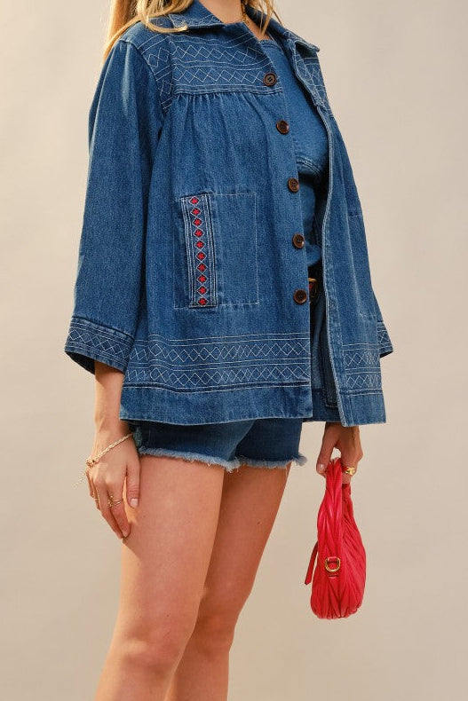 Embroidery Oversized Denim Shacket