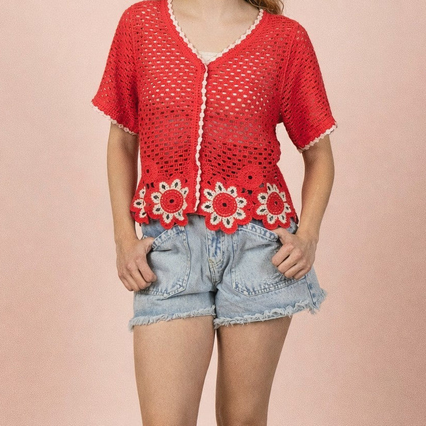 Lila Floral Hem Crochet Cardigan Top