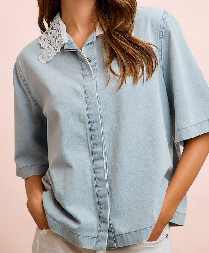 Pearls & Petals Denim Blouse