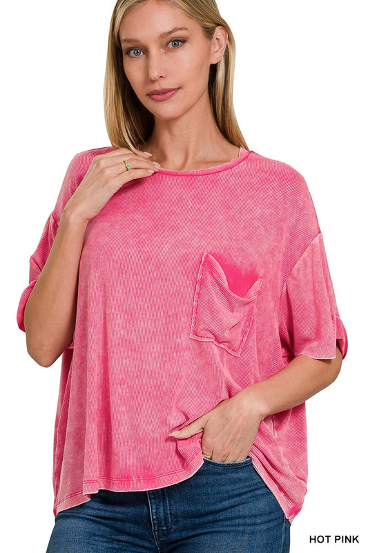 ZENANA- Hot Pink - Boyfriend Pocket Tee