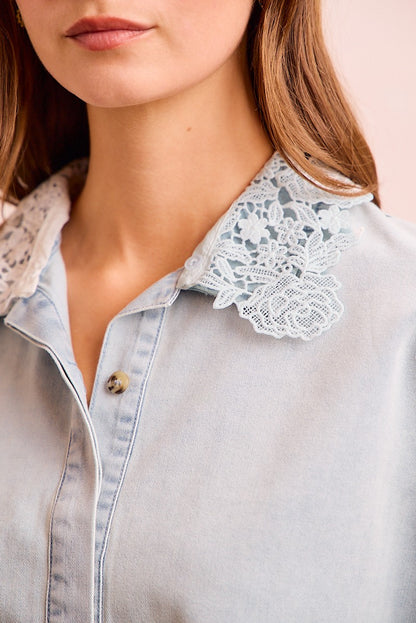 Pearls & Petals Denim Blouse