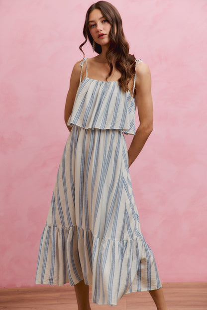 Seaside Charm Stripe Tie-Shoulder Midi Dress