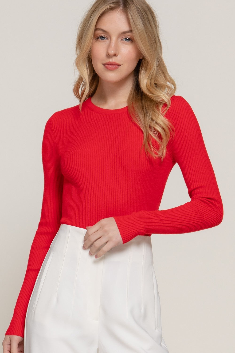 Ribbed Long Sleeve- Bright Red