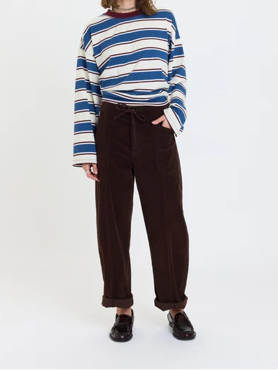 VILLA DRAWSTRING BARREL PANT- Chocolate