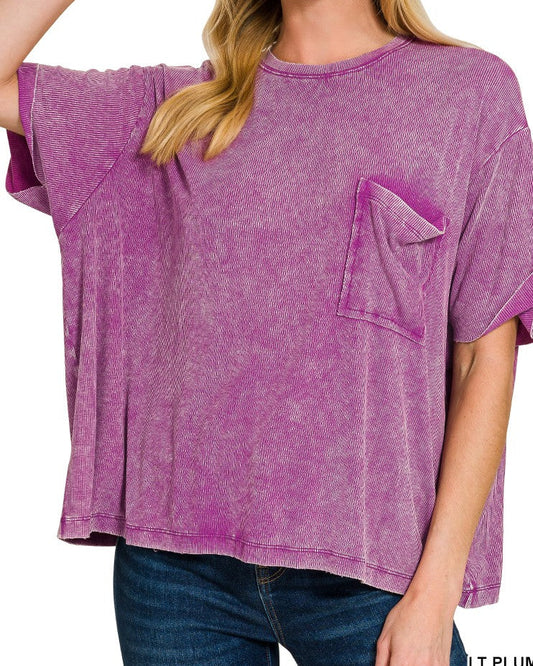 ZENANA- Plum - Boyfriend Pocket Tee