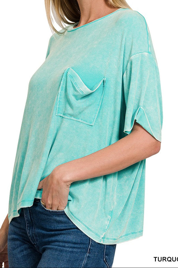 ZENANA- Turqouise- Boyfriend Pocket Tee