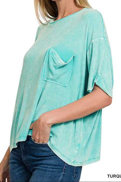 ZENANA- Turqouise- Boyfriend Pocket Tee